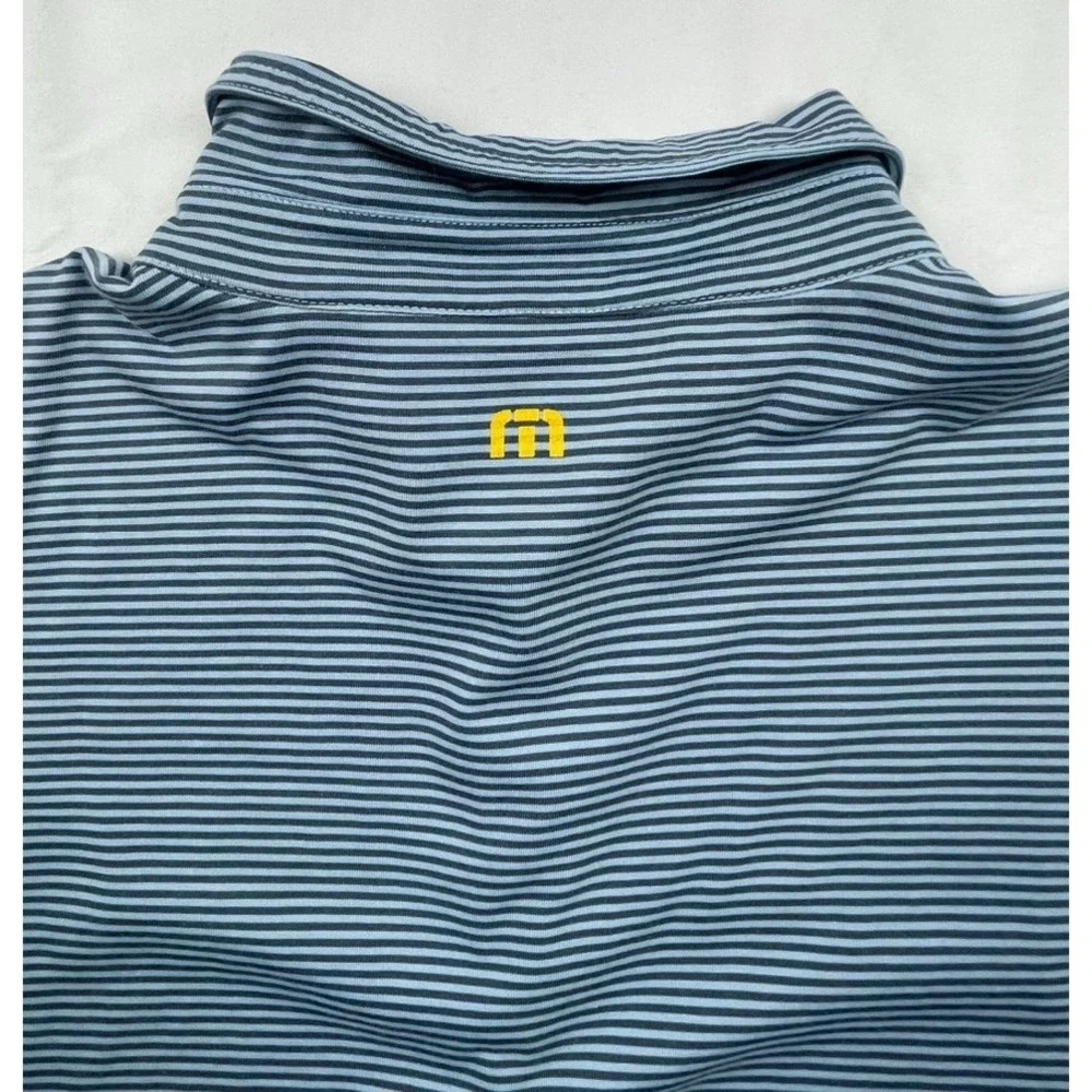 TRAVIS MATHEW POLO SHIRT MENS XL BLUE GREY STRIPED GOLF POLO SHORT SLEEVE CLUB